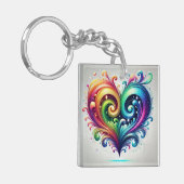 Rainbow Heart wervelende heldere kleuren Sleutelhanger (Voorkant Links)