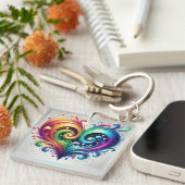 Rainbow Heart wervelende heldere kleuren Sleutelhanger (Voorkant Rechts)