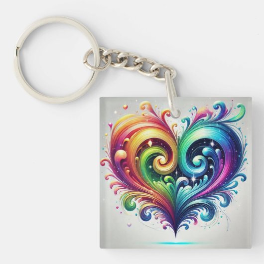 Rainbow Heart wervelende heldere kleuren Sleutelhanger (Voorkant)