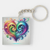 Rainbow Heart wervelende heldere kleuren Sleutelhanger (Achterkant)