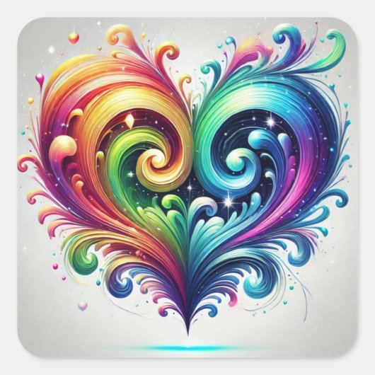 Rainbow Heart wervelende heldere kleuren Vierkante Sticker (Voorkant)