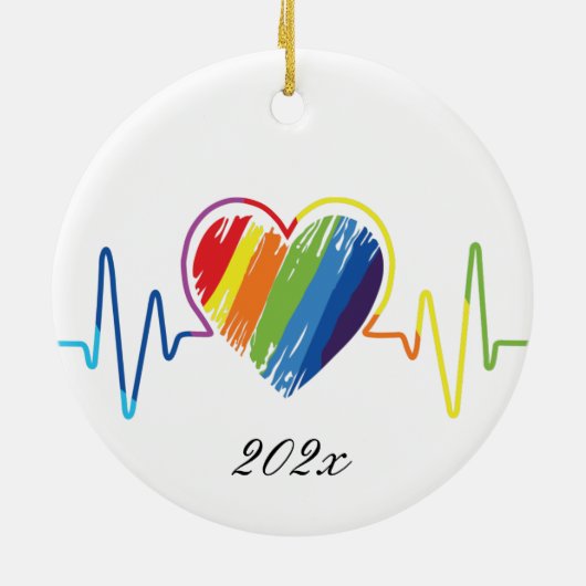 Rainbow Heartbeat | Abstract kribbel Keramisch Ornament (Achterkant)