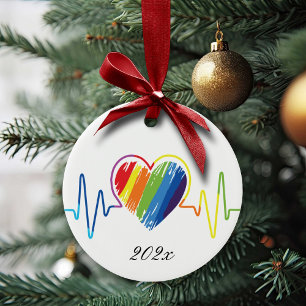 Rainbow Heartbeat Abstract kribbel Keramisch Ornament
