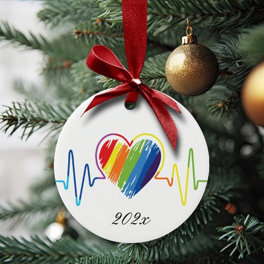 Rainbow Heartbeat | Abstract kribbel Keramisch Ornament