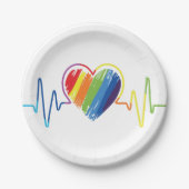 Rainbow Heartbeat | Abstract kribbel Papieren Bordje (Voorkant)