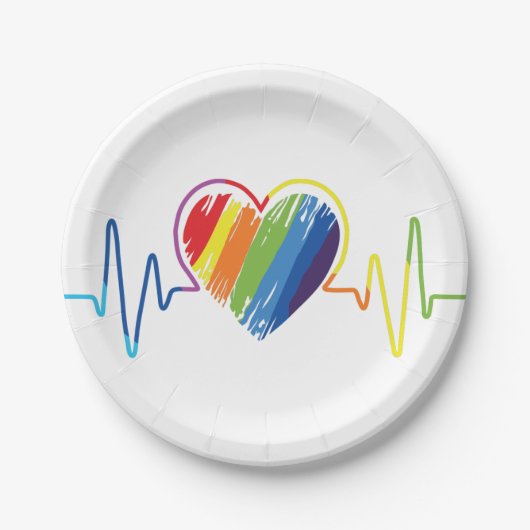 Rainbow Heartbeat | Abstract kribbel Papieren Bordje (Voorkant)
