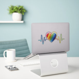 Rainbow Heartbeat   Artistieke Abstracte Gay Pride Sticker