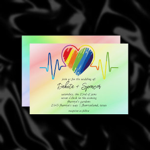 Rainbow Heartbeat Paint Scribble Heart Wedding Kaart