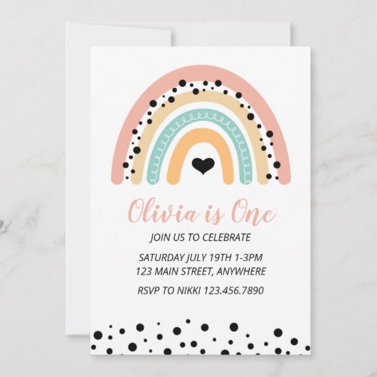 Rainbow & Hearts 1e verjaardagsfeestje Kaart (Voorkant)