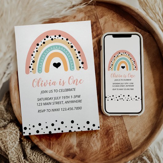 Rainbow & Hearts 1e verjaardagsfeestje Kaart