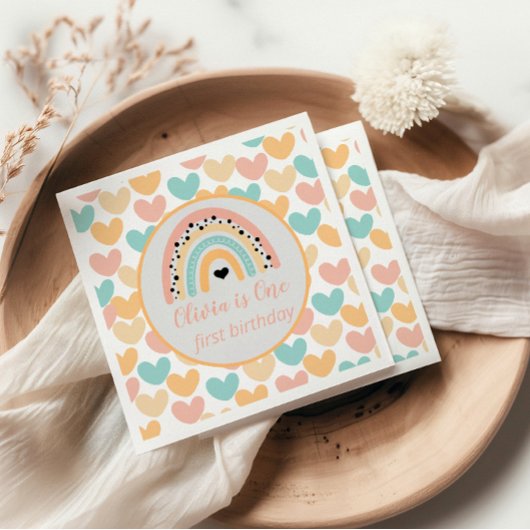 Rainbow & Hearts 1e verjaardagsfeestje Servet