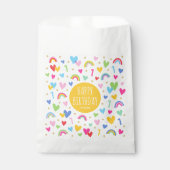 Rainbow Hearts 1st Verjaardag Party Naam Geel Bedankzakje (Voorkant)
