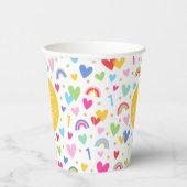 Rainbow Hearts 1st Verjaardag Party Naam Geel Papieren Bekers (Rechts)