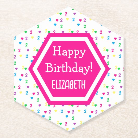 Rainbow Hearts 2e verjaardag Kartonnen Onderzetters (Voorkant)