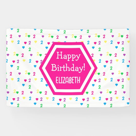 Rainbow Hearts 2e verjaardag Spandoek (Horizontaal)