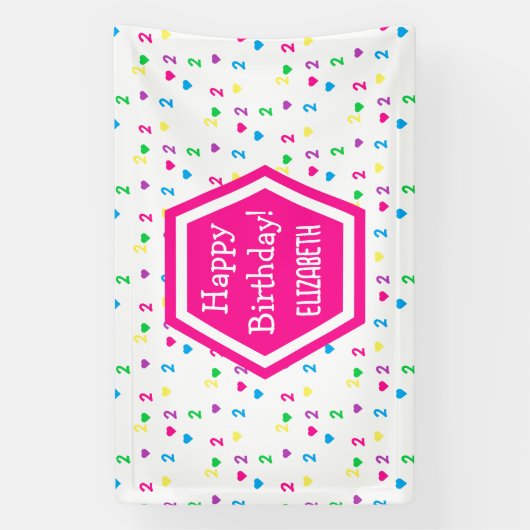 Rainbow Hearts 2e verjaardag Spandoek (Verticaal)