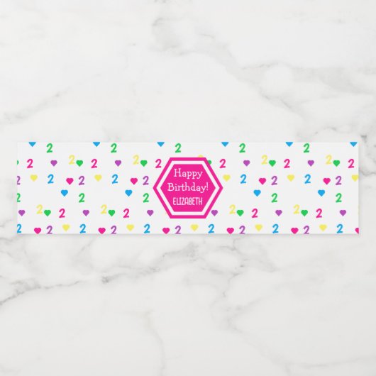 Rainbow Hearts 2e verjaardag Waterfles Etiket (Enkel label)