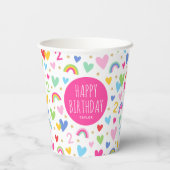 Rainbow Hearts 2e verjaardagsfeestje aangepaste na Papieren Bekers (Achterkant)