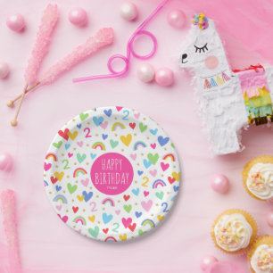 Rainbow Hearts 2e verjaardagsfeestje aangepaste na Papieren Bordje