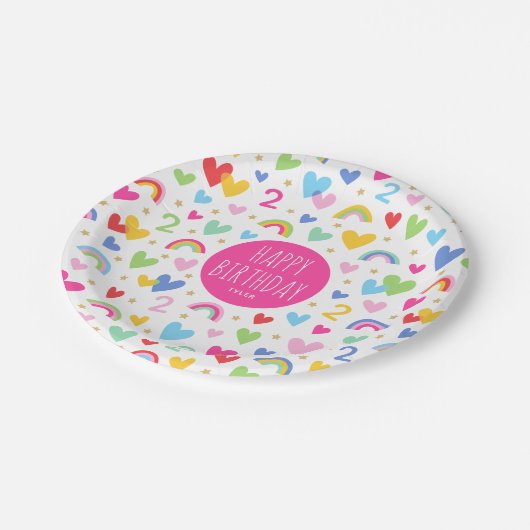 Rainbow Hearts 2e verjaardagsfeestje aangepaste na Papieren Bordje (Gekanteld)