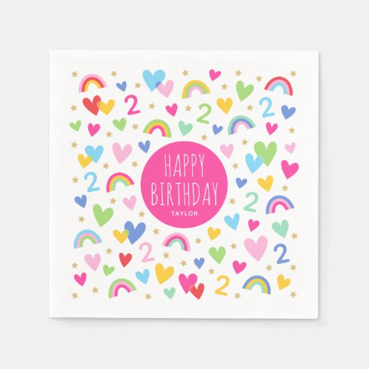 Rainbow Hearts 2e verjaardagsfeestje aangepaste na Servet (Voorkant)