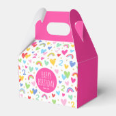 Rainbow Hearts 2nd Birthday Party Naam Roze Bedankdoosjes (Voorkant Zijde)
