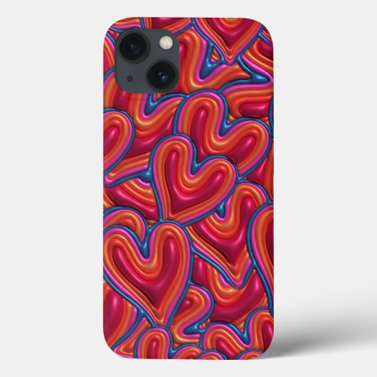 Rainbow Hearts 3D Opgeblazen Puffy IPhone Case (Achterkant)