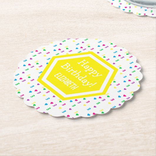 Rainbow Hearts 3e verjaardag Kartonnen Onderzetters (Gekanteld)