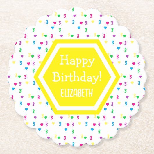 Rainbow Hearts 3e verjaardag Kartonnen Onderzetters (Voorkant)