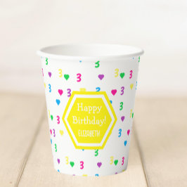 Rainbow Hearts 3e verjaardag Papieren Bekers