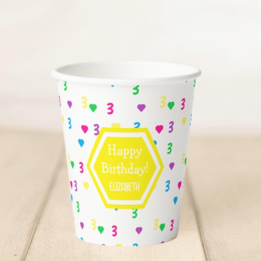 Rainbow Hearts 3e verjaardag Papieren Bekers