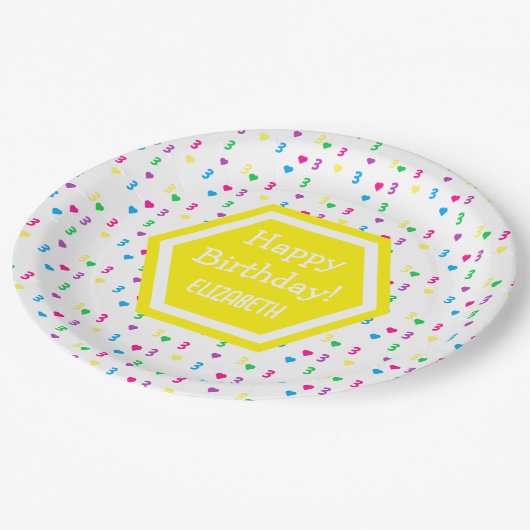 Rainbow Hearts 3e verjaardag Papieren Bordje (Gekanteld)