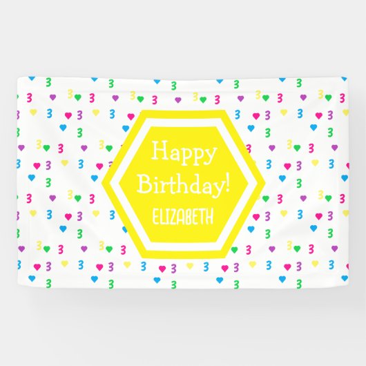 Rainbow Hearts 3e verjaardag Spandoek (Horizontaal)