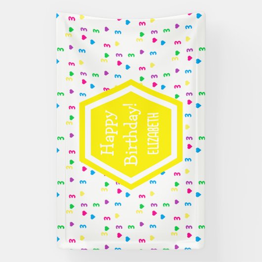 Rainbow Hearts 3e verjaardag Spandoek (Verticaal)