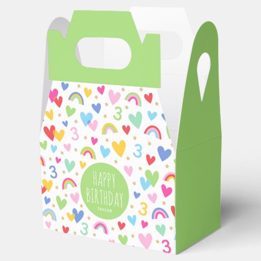Rainbow Hearts 3rd Verjaardagsfeestnaam Groen Bedankdoosjes (Geopend)