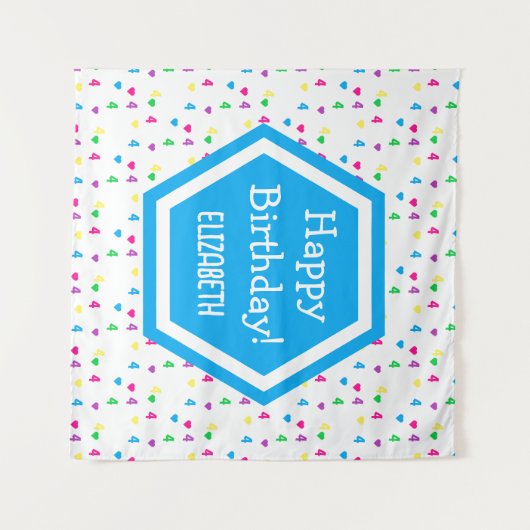 Rainbow Hearts 4e verjaardag Wandkleed (Voorkant (horizontaal))