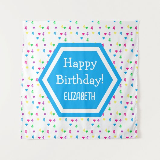 Rainbow Hearts 4e verjaardag Wandkleed (Voorkant)