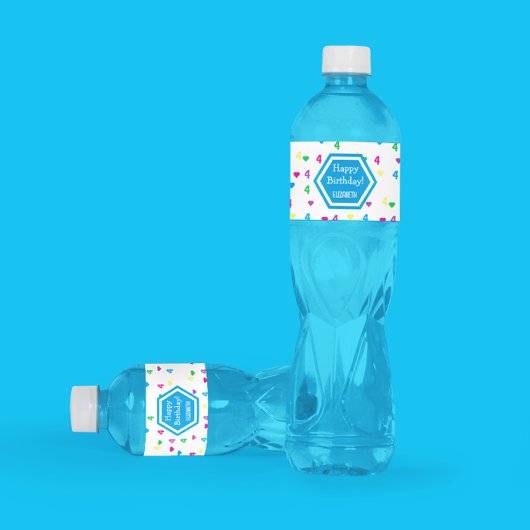 Rainbow Hearts 4e verjaardag Waterfles Etiket