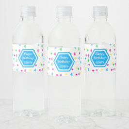 Rainbow Hearts 4e verjaardag Waterfles Etiket