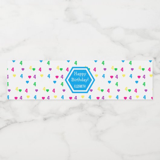Rainbow Hearts 4e verjaardag Waterfles Etiket (Enkel label)