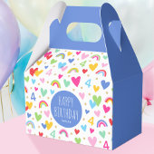 Rainbow Hearts 4th Birthday Party Naam Blauw Bedankdoosjes