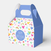 Rainbow Hearts 4th Birthday Party Naam Blauw Bedankdoosjes (Voorkant Zijde)