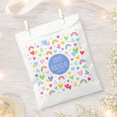 Rainbow Hearts 4th Birthday Party Naam Blauw Bedankzakje (Geknipt)