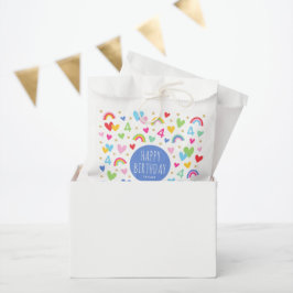 Rainbow Hearts 4th Birthday Party Naam Blauw Bedankzakje