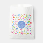 Rainbow Hearts 4th Birthday Party Naam Blauw Bedankzakje (Voorkant)