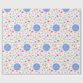 Rainbow Hearts 4th Verjaardag Custom Naam Blauw Cadeaupapier (Vlak)