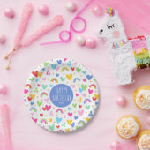 Rainbow Hearts 4th Verjaardagsfeestje Aangepaste N Papieren Bordje (Feest)