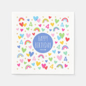Rainbow Hearts 4th Verjaardagsfeestje Aangepaste N Servet (Voorkant)