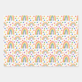 Rainbow Hearts and Flowers Pattern Inpakpapier Vel