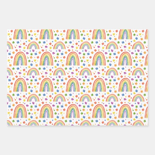 Rainbow Hearts and Flowers Pattern Inpakpapier Vel (Voorkant)